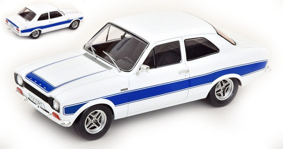 MODELLINO IN SCALA COMPATIBILE CON FORD ESCORT MK I RS 2000 1973 WHITE/BLUE 1:18 MODELCARGROUP MCG18385