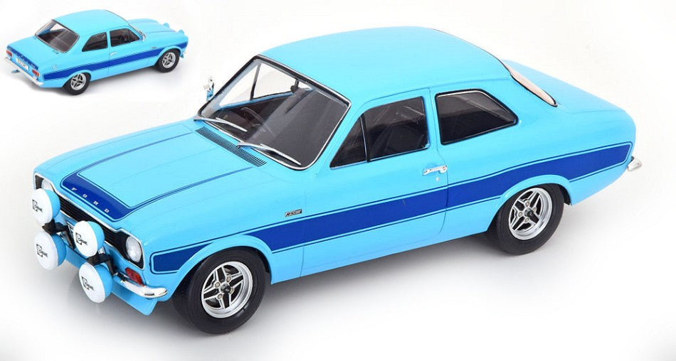 MODELLINO IN SCALA COMPATIBILE CON FORD ESCORT MK I RS 2000 1973 LIGHT BLUE/BLUE 1:18 MODELCARGROUP MCG18386