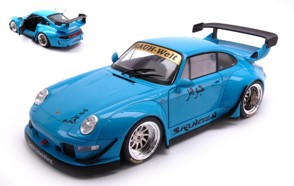 KIT DA MONTARE SCALA COMPATIBILE CON PORSCHE 911 993 RWB BODYKIT COUPE 2018 LIGHT BLUE 1:18 SOLIDO SL1808501