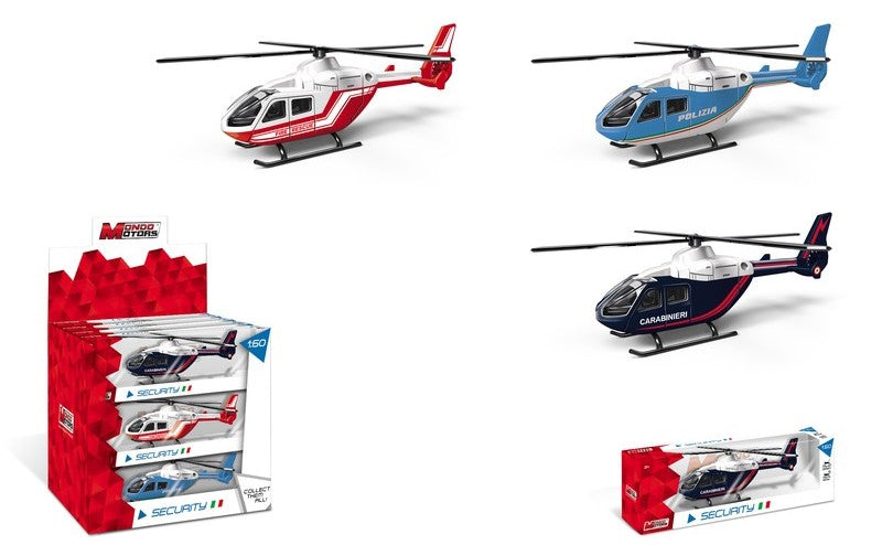 MODELLINO IN SCALA COMPATIBILE CON ELICOTTERO CARABINIERI-POLIZIA-VIGILI D.FUOCO cm 15 PREZZO A Pz.3 1:43 MONDO MOTORS MM57001
