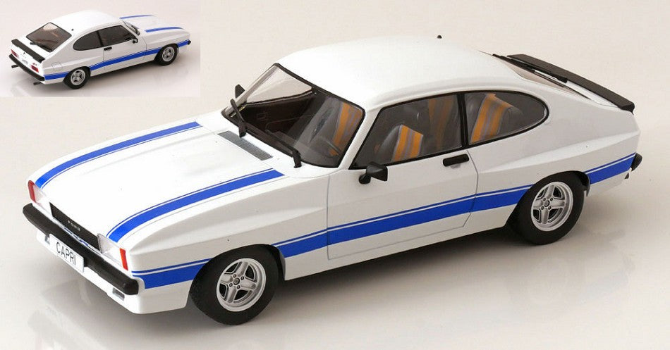 MODELLINO IN SCALA COMPATIBILE CON FORD CAPRI MK II X-PACK 1975 WHITE/BLUE 1:18 MODELCARGROUP MCG18347