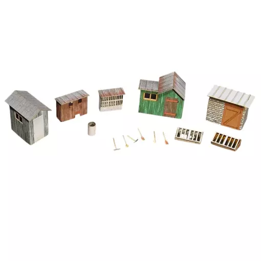 Jardin Cheminot : Cabanes, Appentis, Clapier, Poulailler, Châssis, Outils, Fût - Régions et Compagnies CIT007 - HO 1/87