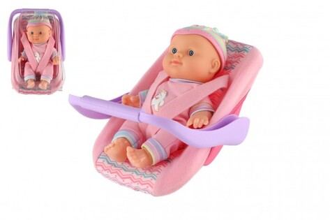 Bambola neonato 20 cm plastica in marsupio/sedile auto