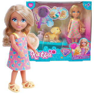 Bambola KATKA con cane e vasca da bagno