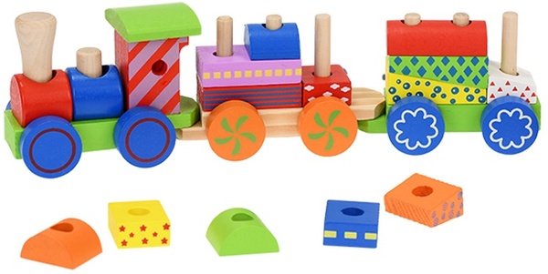 Treno Big Tree + 2 vagoni in legno con blocchi