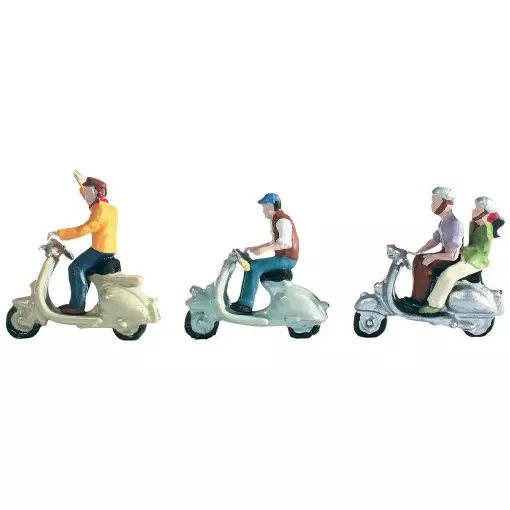 Lot de 4 Cyclomotoristes + 3 Scooters - Hauteur 2cm - Noch 36910 - N : 1/160