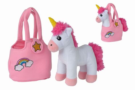 Unicorno di peluche in una borsetta