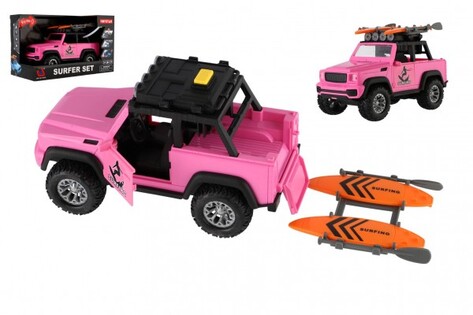 Auto fuoristrada con surf 2 pezzi plastica 22cm a batteria con suono e luce rosa
