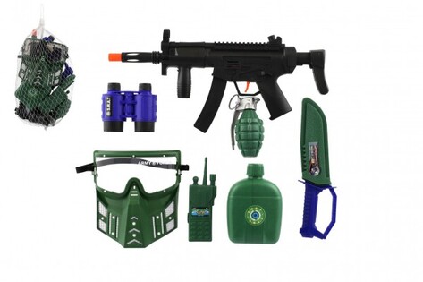 Set militare mitragliatrice pieghevole plastica 32cm con accessori