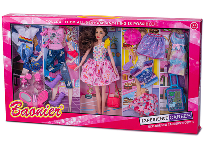 Bambola moda 29cm con abbigliamento 8 pezzi e accessori