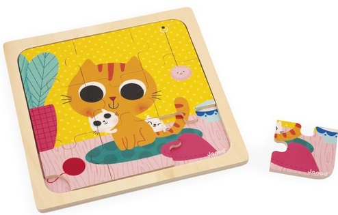 Janod Puzzle in legno con modello per i più piccoli Gatto 9 pezzi