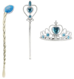 Set di bellezza Corona in plastica, scettro e treccia della principessa del ghiaccio