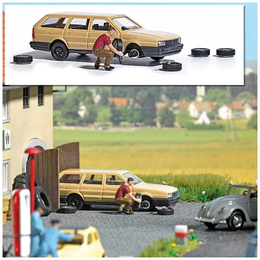 Set "Cambio ruote" con uomo e VW BUSCH 7822 - HO : 1/87