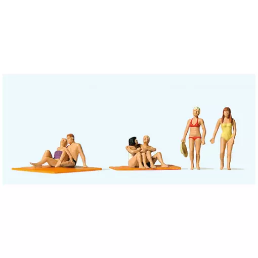 Set di 6 figure in spiaggia con asciugamani Preiser 10671 - HO : 1/87