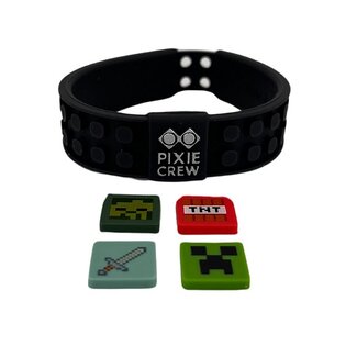 PIXIE CREW & MINECRAFT Bracciale regolabile, nero, 4 multipixel