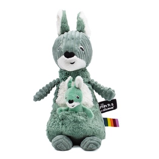 Ptipotos Canguro di peluche Allezou verde - mamma con bambino