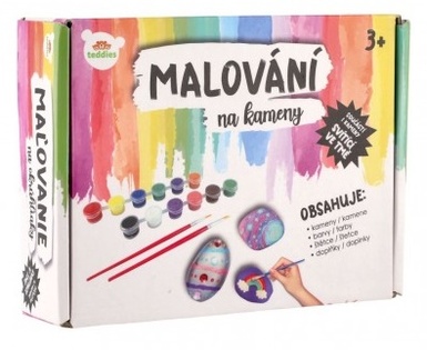 Dipingere su pietre fosforescenti con colori, pennelli e accessori in scatola