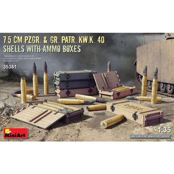 Miniart - 1/35 7.5 Cm Pzgr.en Gr.patr. Kw.k. 40 Shells En Boxes (7/21) *min35381