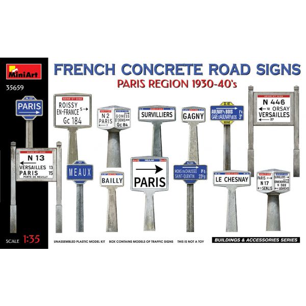Miniart - 1/35 French Concrete Road Signs Paris 1930-40’s (10/21) *min35659