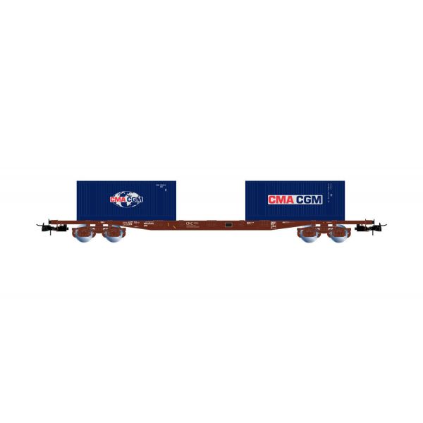 Rivarossi - D-err 4-axle Flat Wagon Sgss Br 20' Cont Cma Cgm (12/21) * - RIV-HR6502