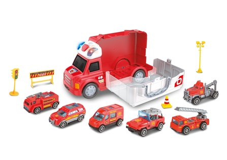 Auto dei pompieri con effetti e 6 piccole auto