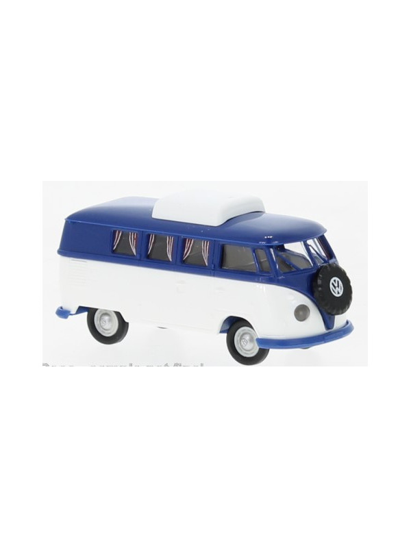 BREKINA 31618 Scala HO VW T1b Camper blu/bianco con tetto sollevabile anno 1960