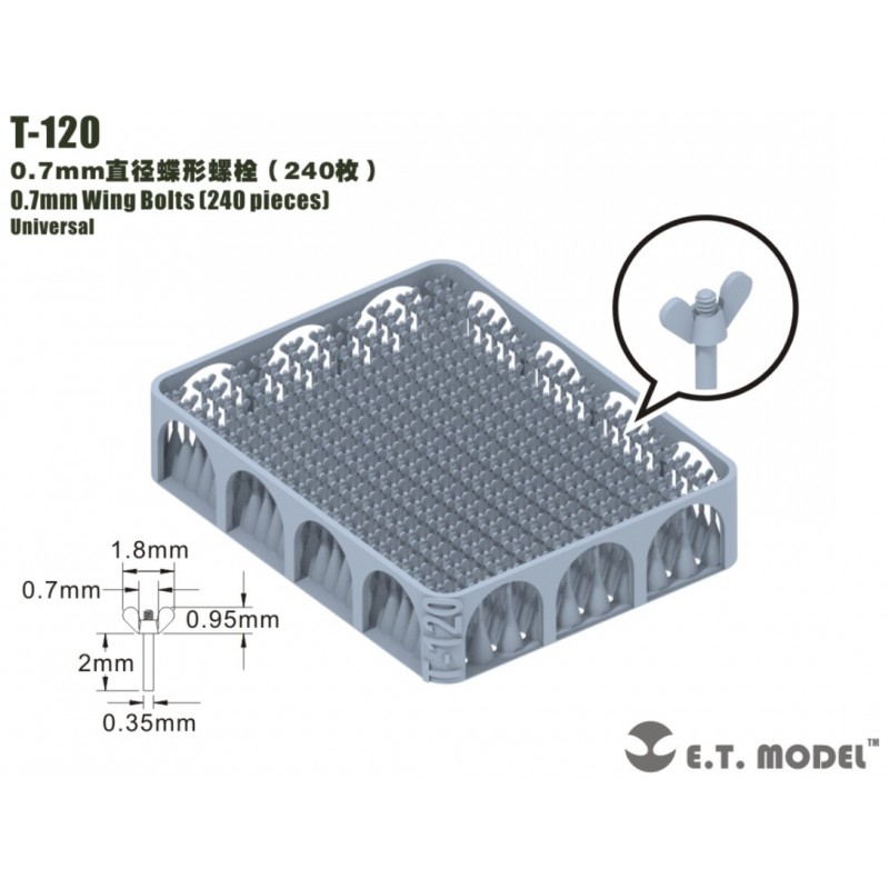 Bulloni a farfalla da 0,7 mm. E.T. MODEL T-120