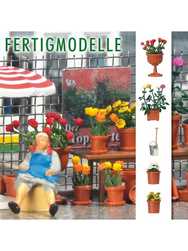 BUSCH 1230 Scala HO Fioriere già costruite (pz. 4) con accessori