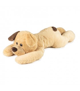 Cane Beige Con Orecchio Marrone Steso 100 cm Glitter - Imbottitura Materiale 100% Riciclato