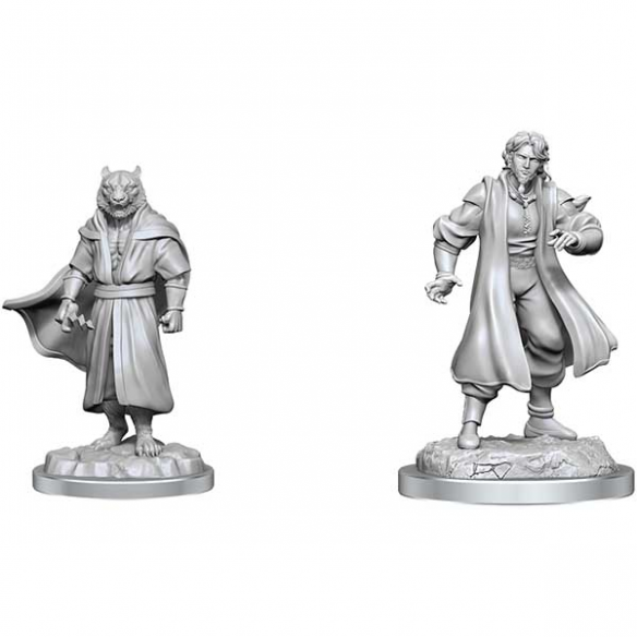 Critical Role Unpainted Miniatures - Male Human Sorcerer Merchant & Tiger Demon