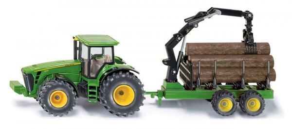 SIKU Farmer - Trattore John Deere con rimorchio forestale 1:50