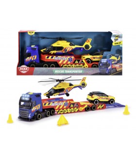 Dickie - Volvo FH16 Camion Rescue 40 cm Luci e Suoni con Volvo XC40 Recharge e Elicottero Airbus H16