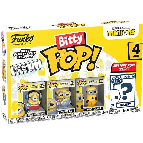 Funko Bitty Pop - Minions 4 Pack - Roller Skating Stuart / Pajama Bob / Kung Fu Kevin / Mystery