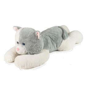 Gatto Bicolore Grigio Bianco Steso 100 cm Glitter - Imbottitura Materiale 100% Riciclato
