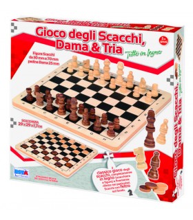 Gioco degli scacchi dama e tria 29 x 29 cm