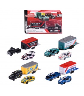 Majorette Race Trailer 4asst. trailer con roulotte e due auto in scala 1 64 parti apribili o in movi