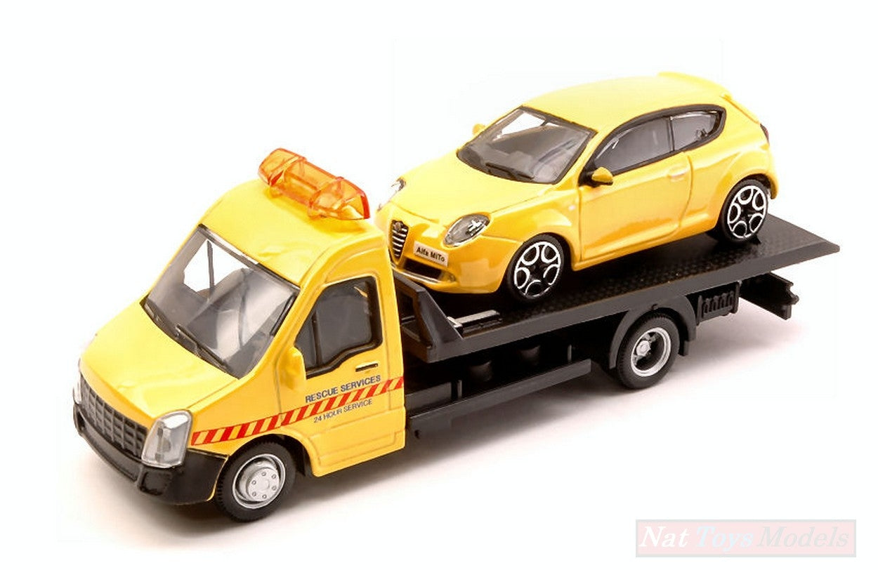 MODELLINO IN SCALA COMPATIBILE CON ALFA ROMEO MITO + FLATBED TRANSPORTER 1:43 BURAGO BU31406
