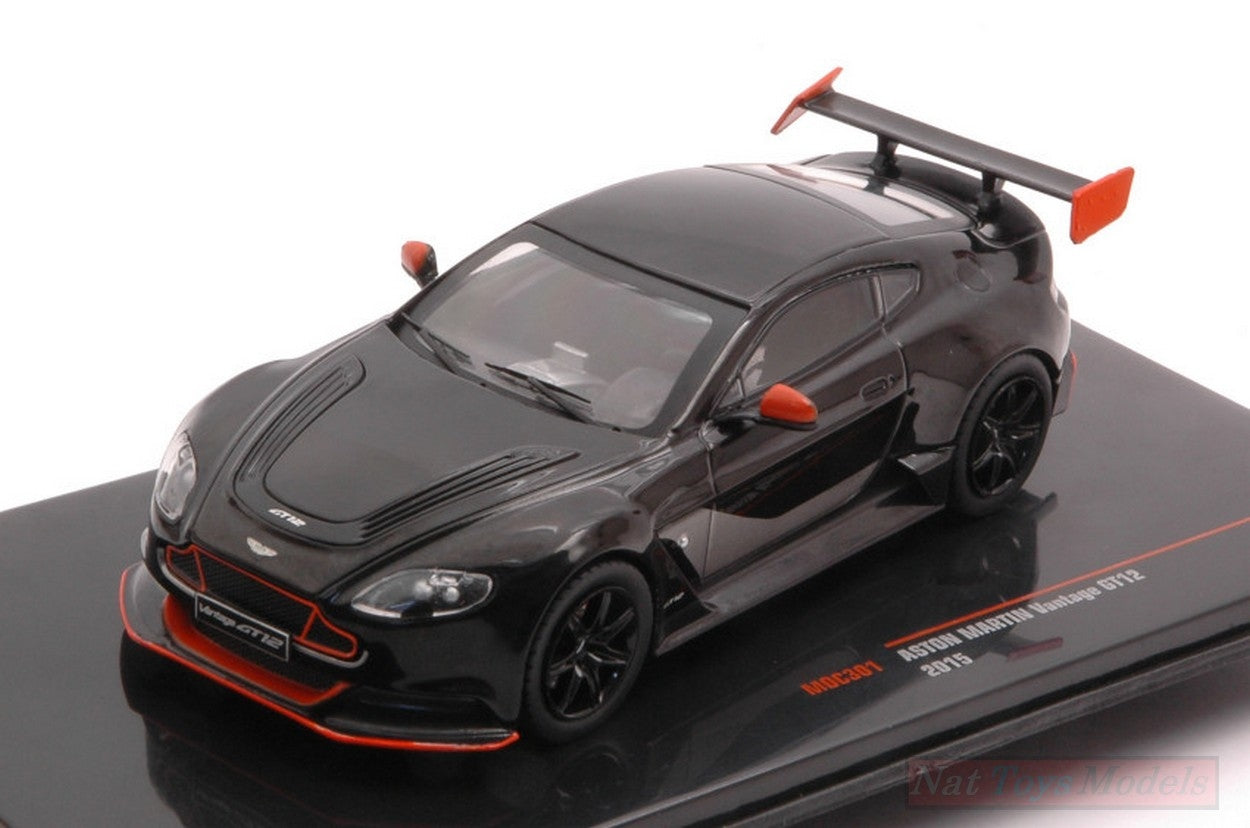 MODELLINO IN SCALA COMPATIBILE CON ASTON MARTIN VANTAGE GT 12 2015 BLACK-ORANGE 1:43 IXO MODEL MOC301