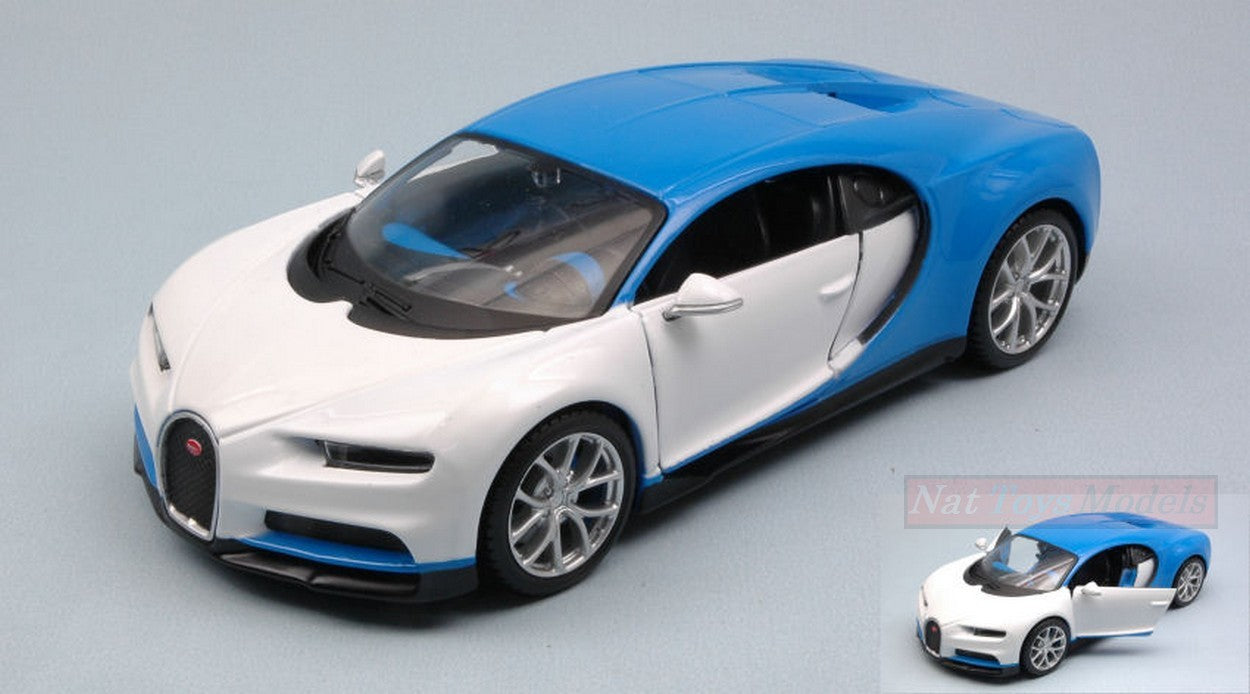 MODELLINO IN SCALA COMPATIBILE CON BUGATTI CHIRON 2016 WHITE BLUE 1:24 MAISTO MI32509