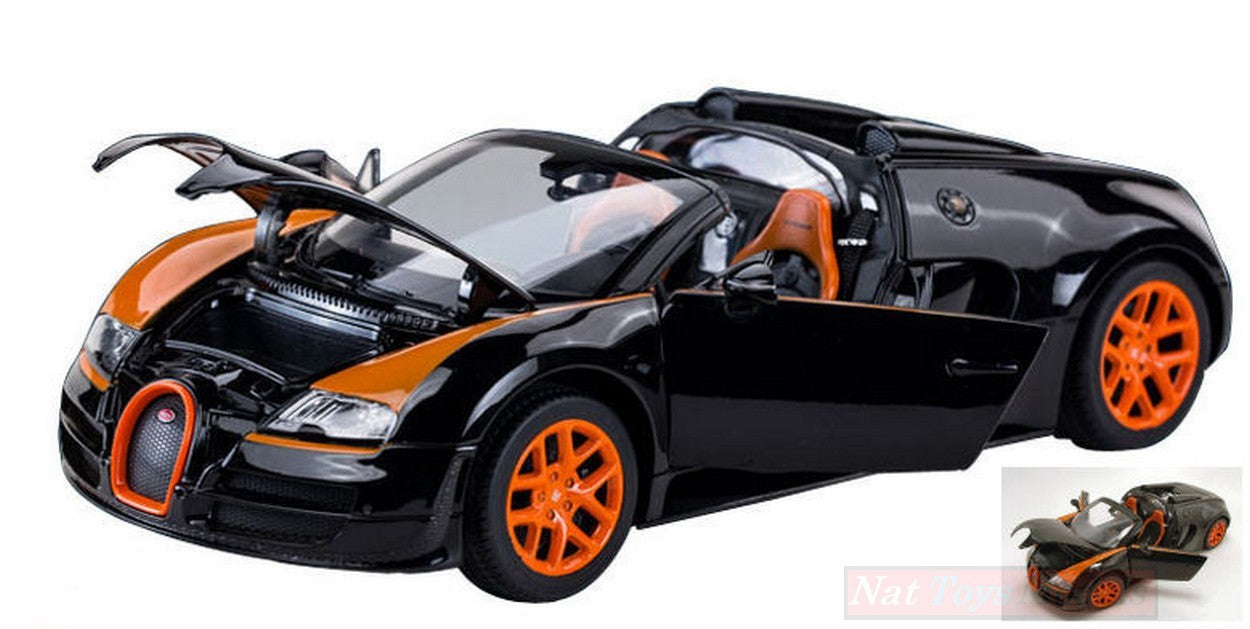 MODELLINO IN SCALA COMPATIBILE CON BUGATTI VEYRON 16.4 GRAND SPORT 2012 BLACK/ORANGE 1:18 RASTAR RAT43900BO