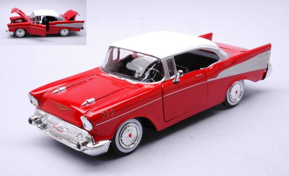 MODELLINO IN SCALA COMPATIBILE CON CHEVROLET BEL AIR 1957 RED 1:24 MOTORMAX MTM73228R