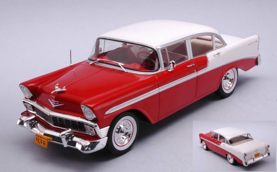 MODELLINO IN SCALA COMPATIBILE CON CHEVROLET BEL AIR 4 DOOR SEDAN RED/WHITE 1:24 WHITEBOX WB124121