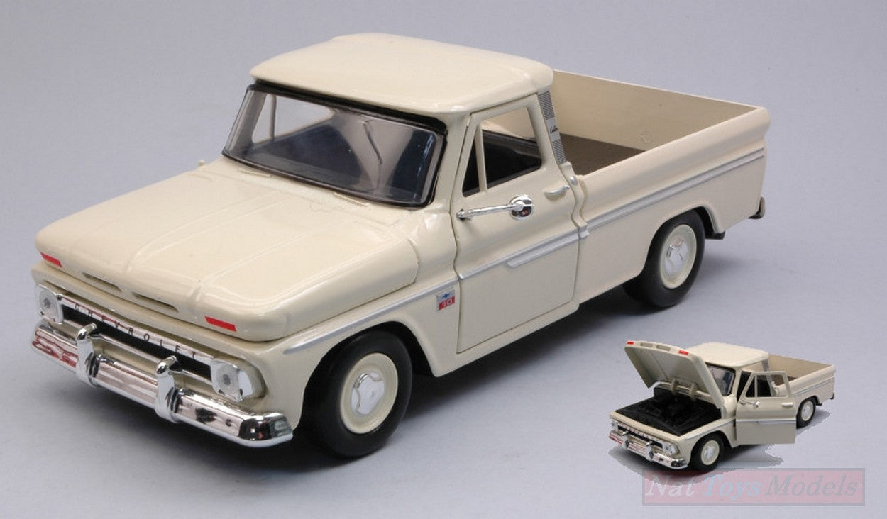 MODELLINO IN SCALA COMPATIBILE CON CHEVROLET C10 FLETSIDE PICK-UP 1966 CREAM 1:24 MOTORMAX MTM73355BE