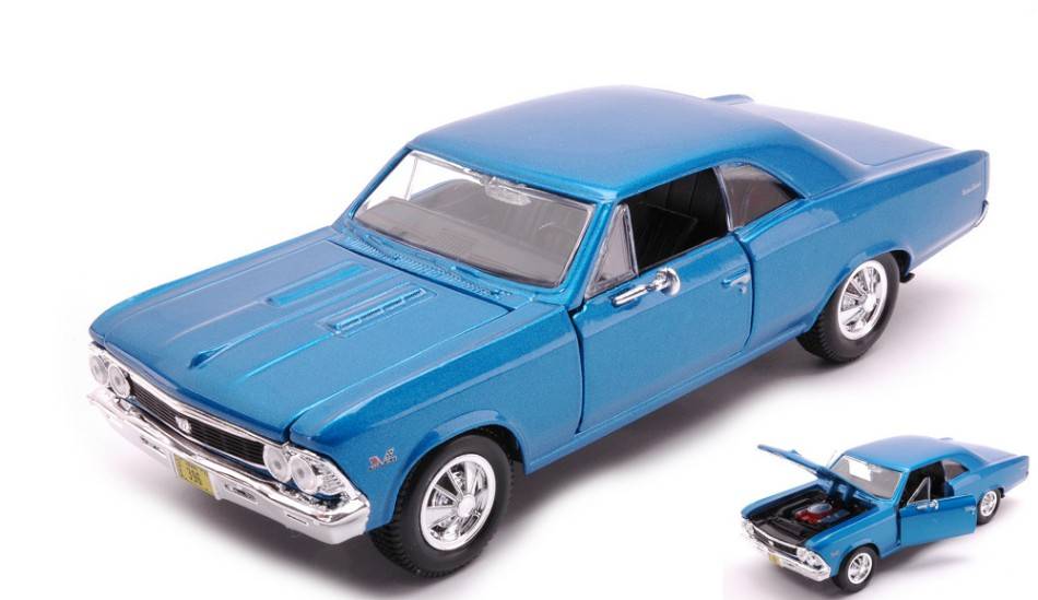 MODELLINO IN SCALA COMPATIBILE CON CHEVROLET CHEVELLE SS 396 1966 METALLIC BLUE 1:24 MAISTO MI31960B