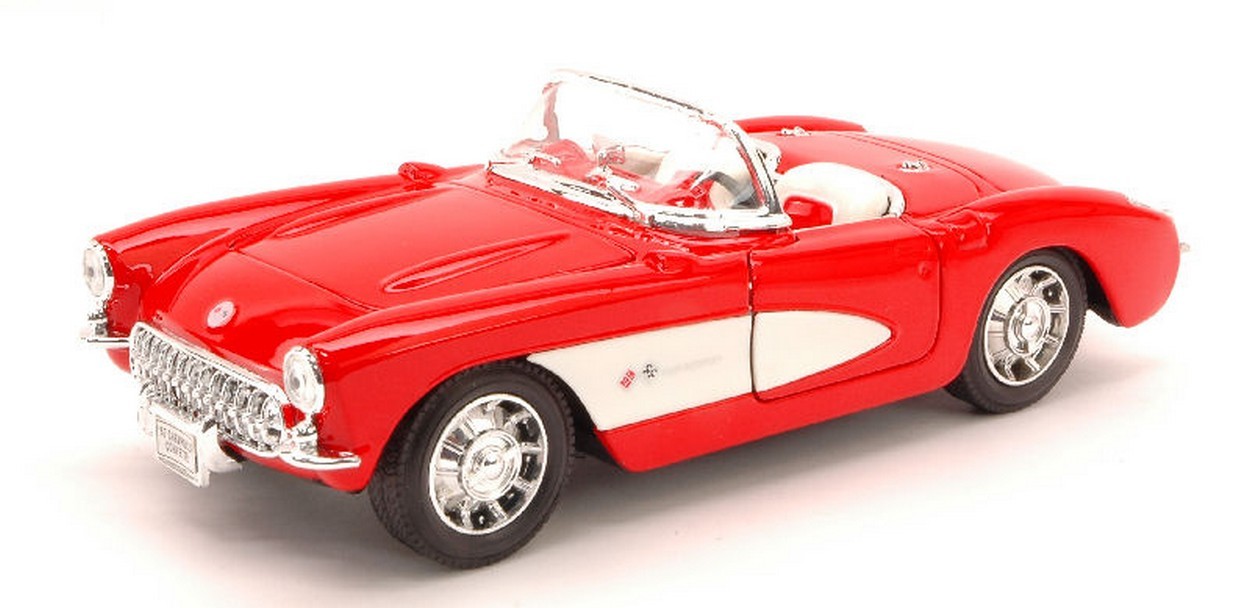 MODELLINO IN SCALA COMPATIBILE CON CHEVROLET CORVETTE 1957 RED/WHITE 1:24 WELLY WE0251