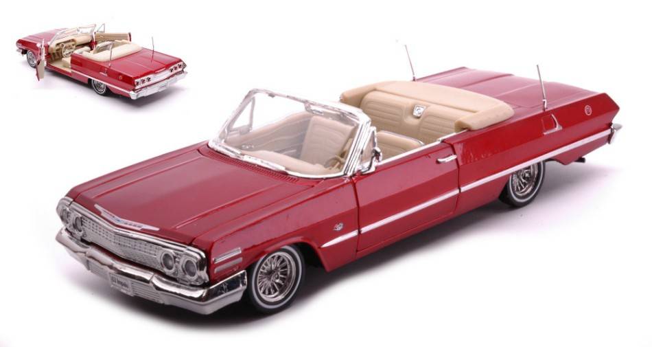 MODELLINO IN SCALA COMPATIBILE CON CHEVROLET IMPALA CONVERTIBLE 1963 LOW RIDER METALLIC RED 1:24 WELLY WE22434MRD