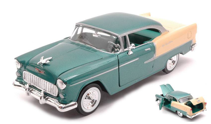 MODELLINO IN SCALA COMPATIBILE CON CHEVY BEL AIR 1955 GREEN/CREAM 1:24 MOTORMAX MTM73229G