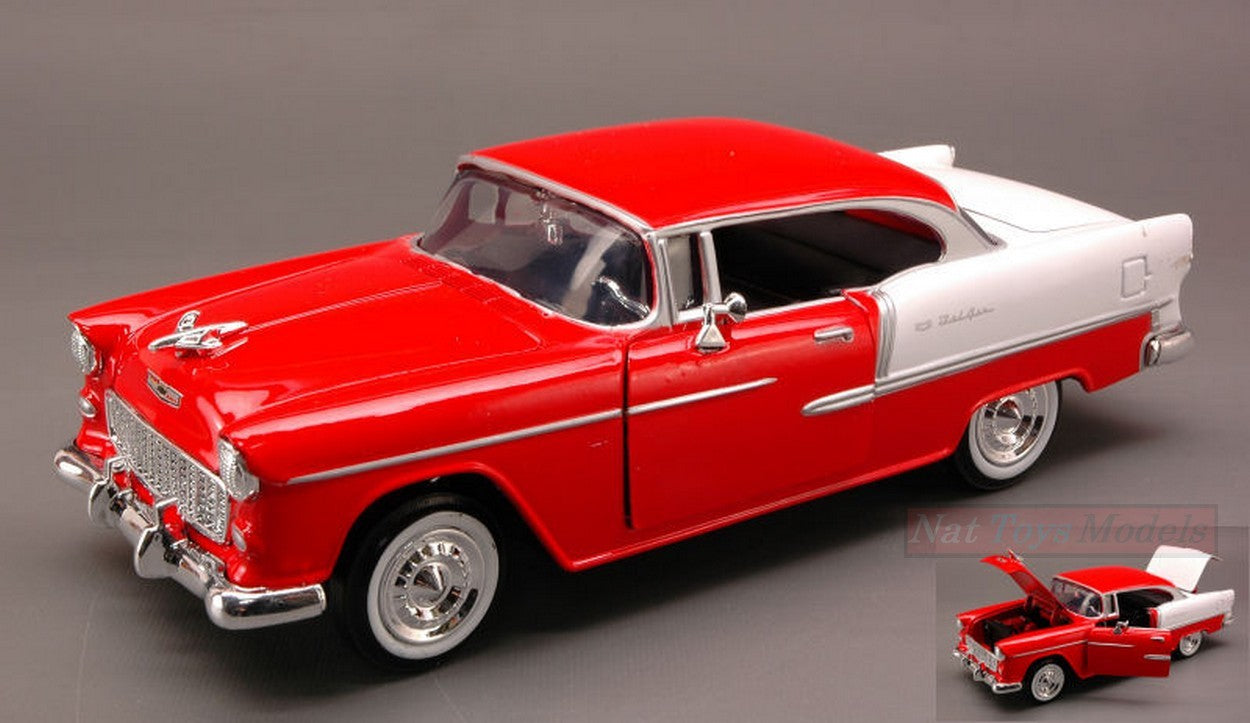 MODELLINO IN SCALA COMPATIBILE CON CHEVY BEL AIR 1955 RED/WHITE 1:24 MOTORMAX MTM73229RD