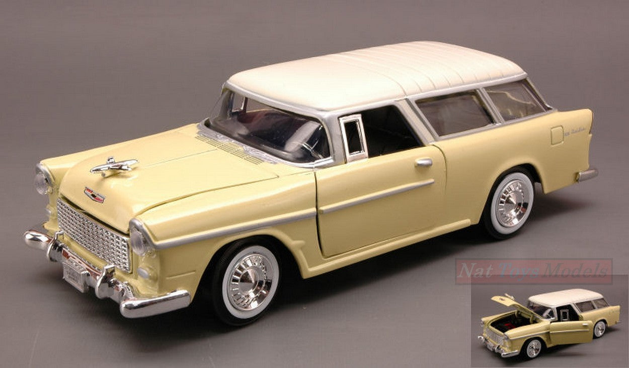 MODELLINO IN SCALA COMPATIBILE CON CHEVY BEL AIR NOMAD 1955 YELLOW/IVORY 1:24 MOTORMAX MTM73248YL