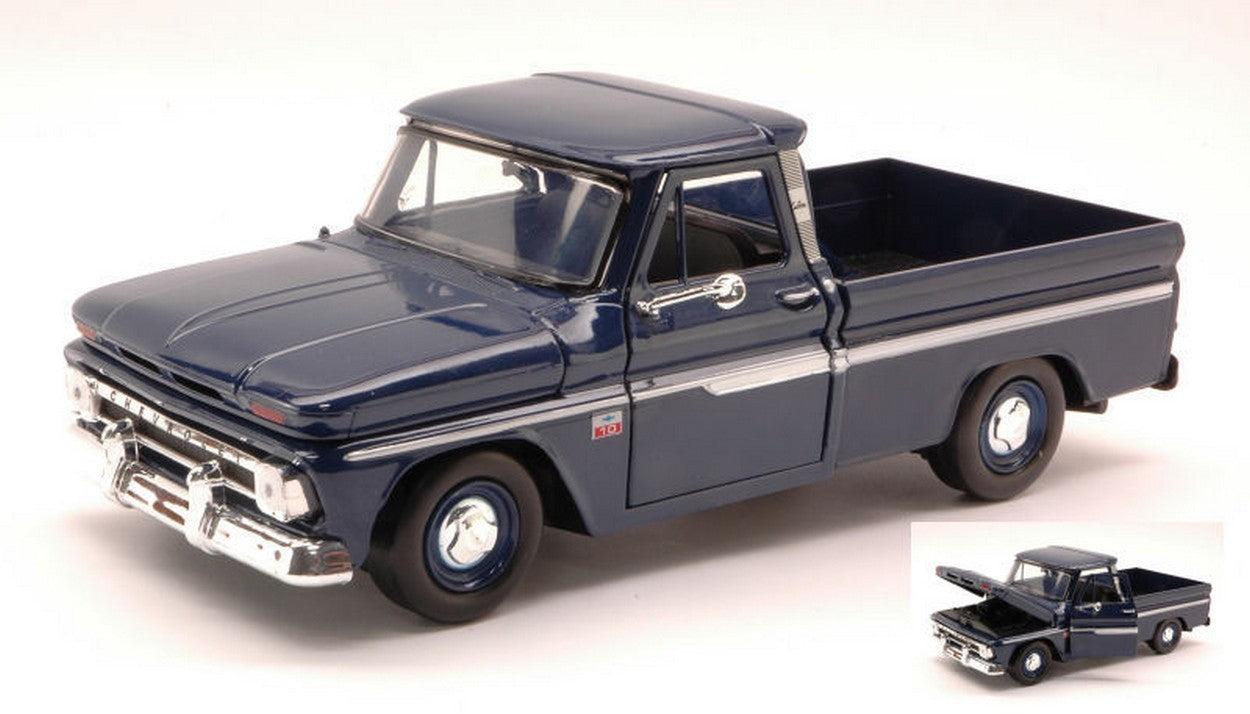 MODELLINO IN SCALA COMPATIBILE CON CHEVY C10 FLEETSIDE PICK UP 1966 DARK BLUE 1:24 MOTORMAX MTM73355DB